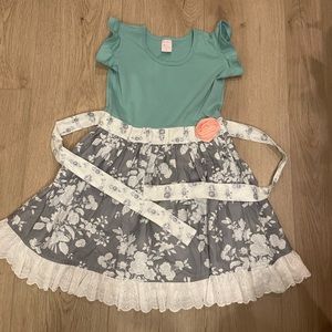 Giggle Moon Dress in mint green and grey